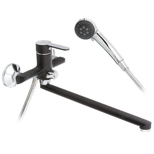 Смеситель д/ванны F2242 черный    (ф35, длинный гусак 35 см, евро перекл.)  FRAP - изображение №1