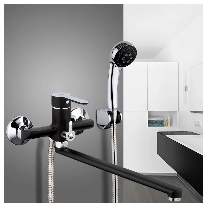 Смеситель д/ванны F2242 черный    (ф35, длинный гусак 35 см, евро перекл.)  FRAP - миниатюра №8