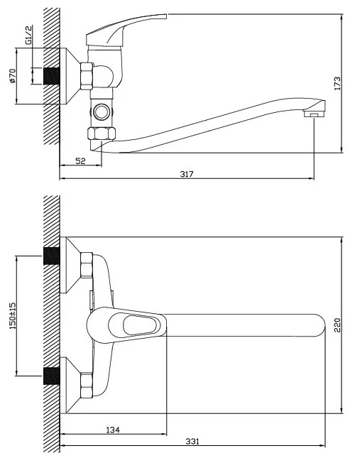 !Смеситель д/ванны хром  FRAP F2102-В  (ф40, длинный гусак 30 см, перекл. на гусаке) - миниатюра №2