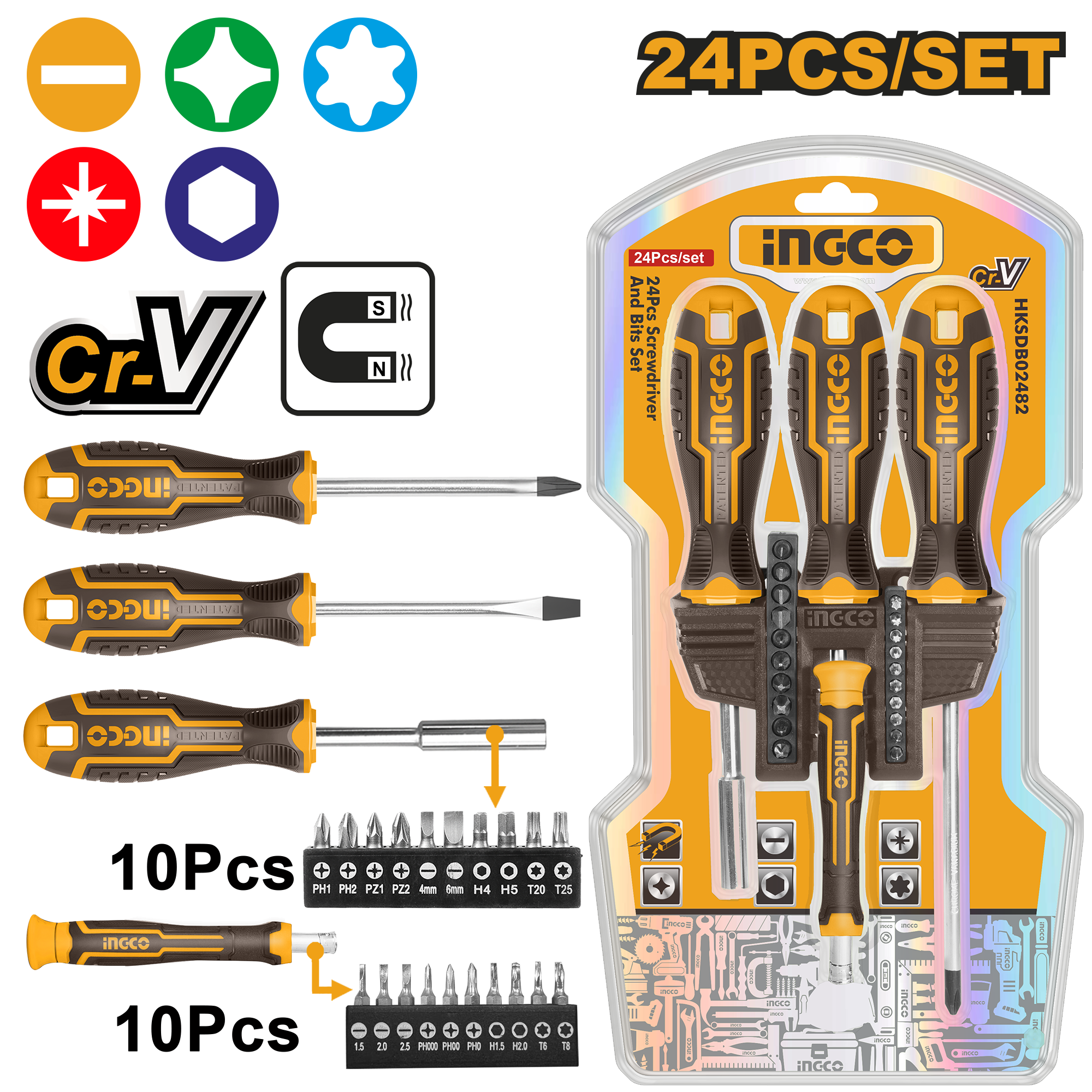 Набор отвёрток и бит 24 шт INGCO - Изображение №1