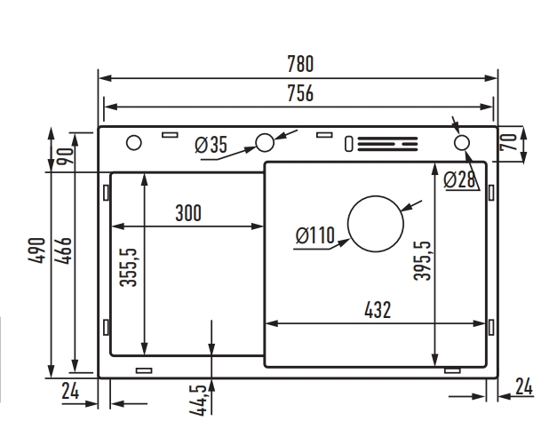Мойка MIXXUS MH7849R-HK GRAPHITE из нерж.ст. глую.крыло с подст.для ножей (3.0/0.8 мм) - Изображение №2