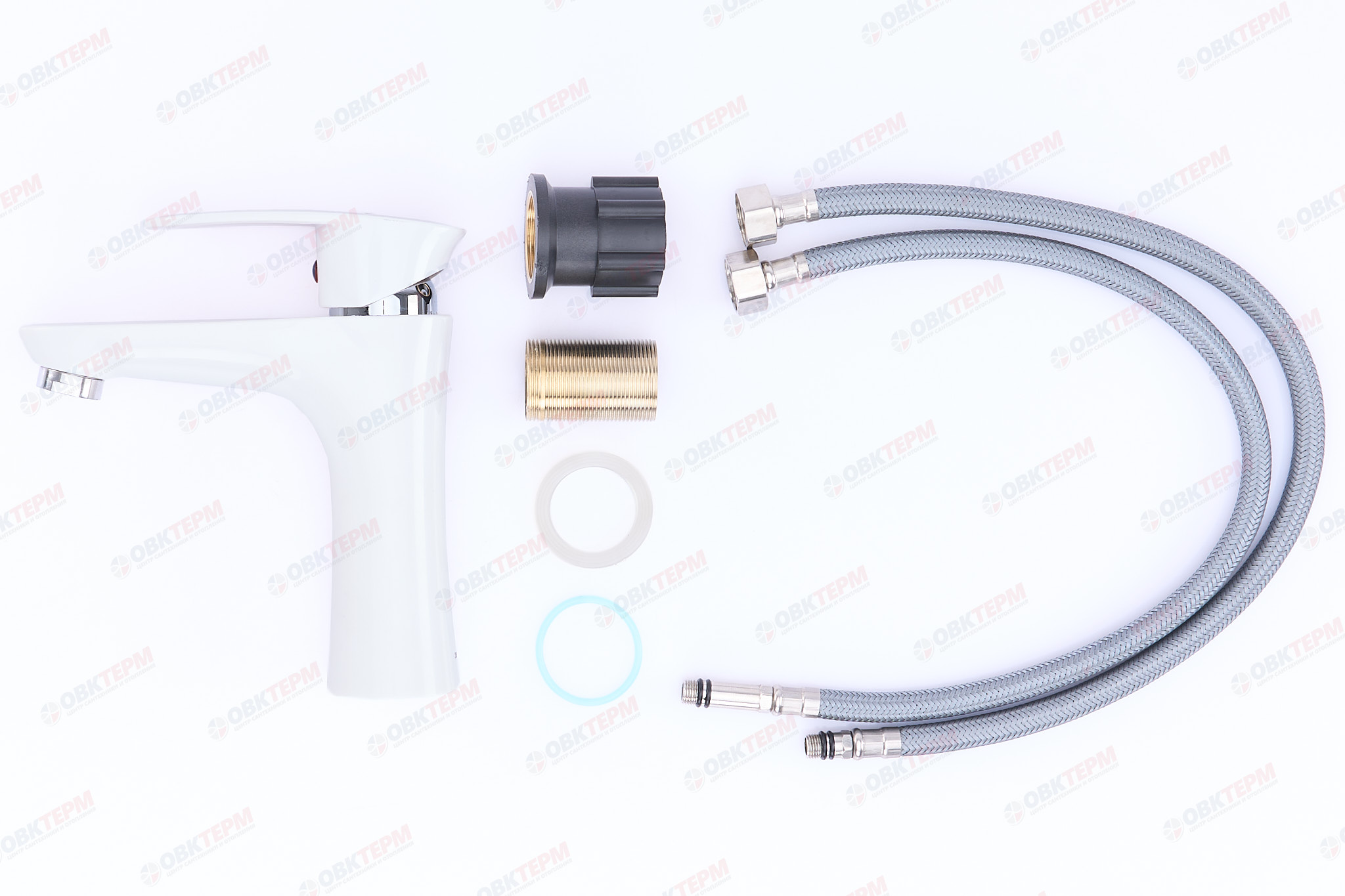 Смеситель для умывальника PLAMIX CEZAR-001 SET White (с подводкой) (20 шт/ящ) - Изображение №3