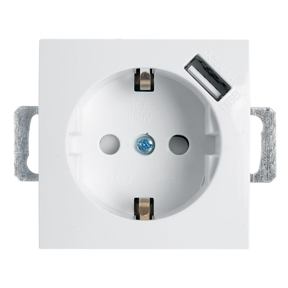 Розетка 1-местная с/з (механизм)  и с USB, STEKKER серия Эрна, PST16-9111-01, белый - Изображение №1