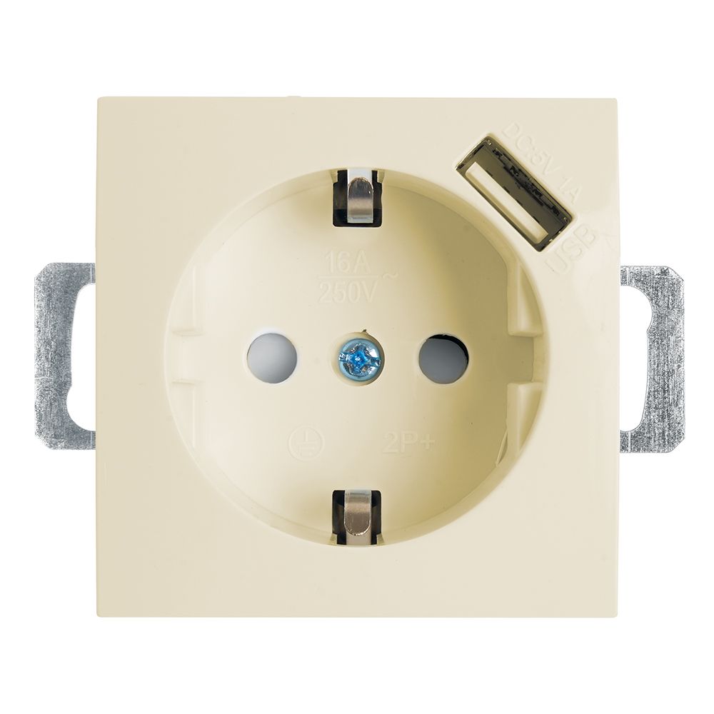 Розетка 1-местная с/з (механизм) и с USB, STEKKER серия Эрна, PST16-9111-02, слоновая кость - изображение №1