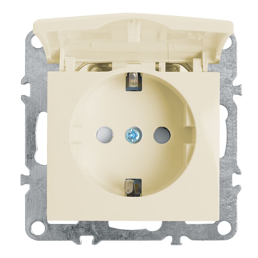 Розетка 1-местная с/з с крышкой (механизм), STEKKER серия Эрна, PST16-9112-02, слоновая кость - изображение №1