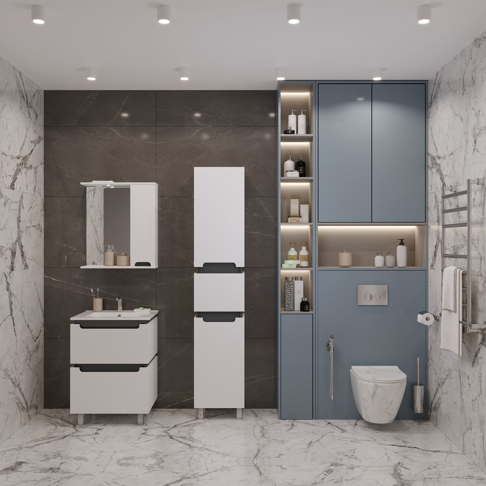 Зеркальный шкаф EvaGold  75  № 4 "Веста" белый/графит Pur-клей - Изображение №5