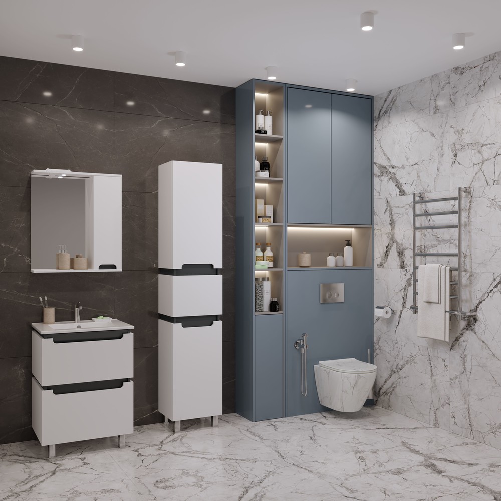 Зеркальный шкаф EvaGold  75  № 4 "Веста" белый/графит Pur-клей - миниатюра №8