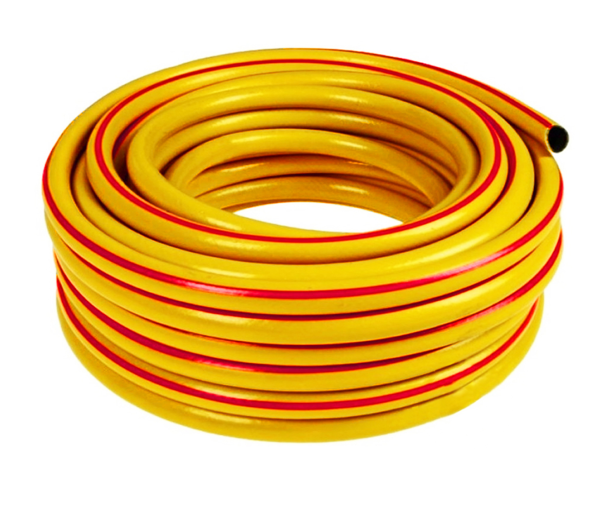 Шланг поливочный ПВХ "CRAB" Радуга 3/4(желт.с красной полосой) армированный 3-х слойный (Бухта 15м) - Изображение №2