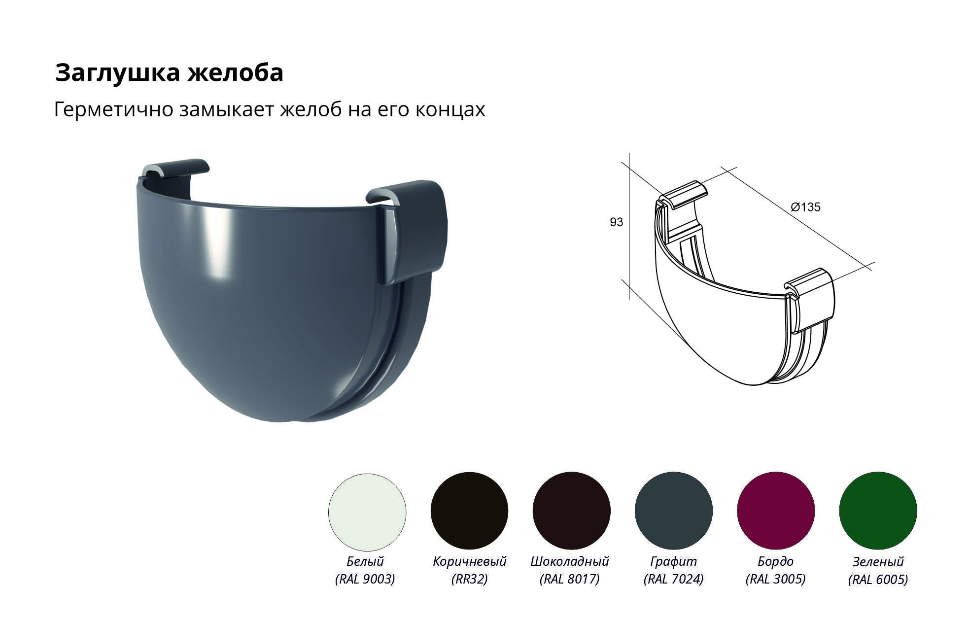 Заглушка желоба Дизайн 135 ПВХ Grand Line белая (RAL 9003) (уп. 77шт) - Изображение №2