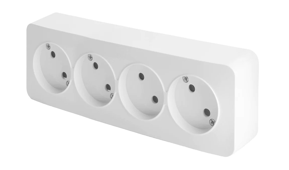 Розетка 4-местная б/з открытой установки, 250В, 10А, IP20, серия София, белый, MST10-14-01 - Изображение №1