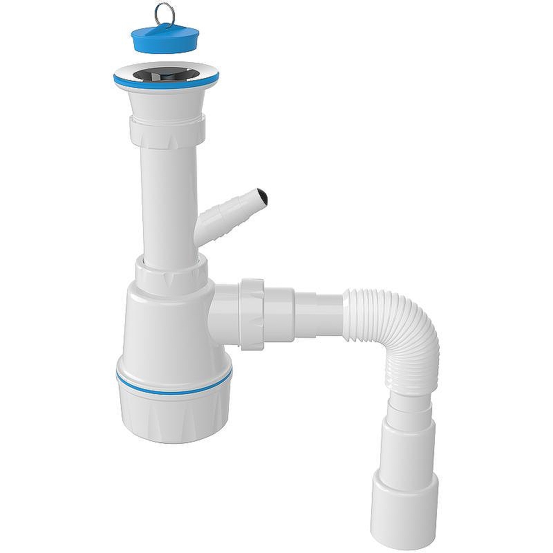 NOVA  Сифон для мойки 1061 1 1/2 большая колба,вых. под стиралку, гибкая труба, пробка )1шт/30упак) - Изображение №1