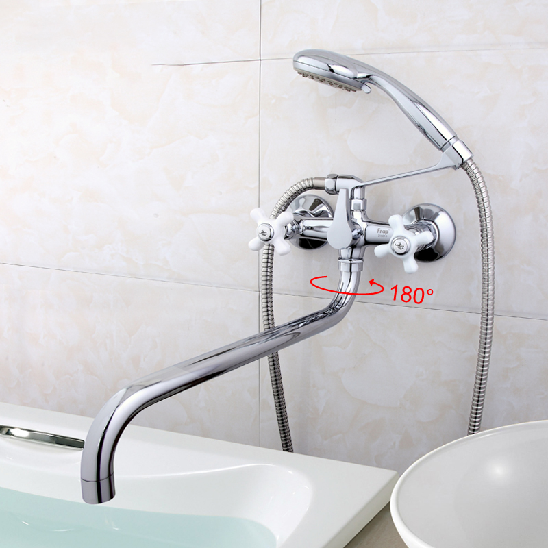 я РАСПРОДАЖА Смеситель д/ванны хром  F2618 (длинный  гусак 36 см, крест керамич., п/об) FRAP - миниатюра №6