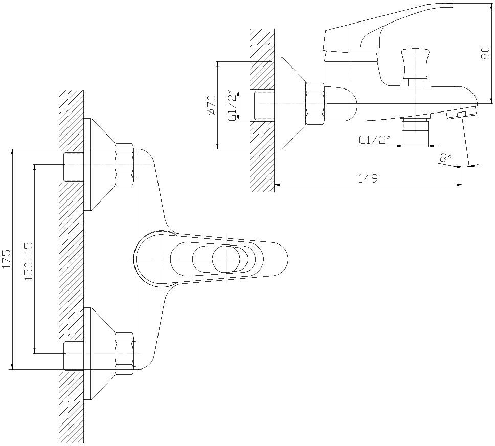 Смеситель д/ванны хром       F3014-В   (ф35, короткий гусак, перекл. на гусаке)  FRAP - миниатюра №2