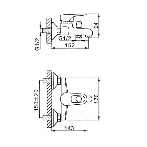 Смеситель д/ванны хром       F3028-В   (ф40, короткий гусак, перекл. на гусаке)  FRAP - миниатюра №2