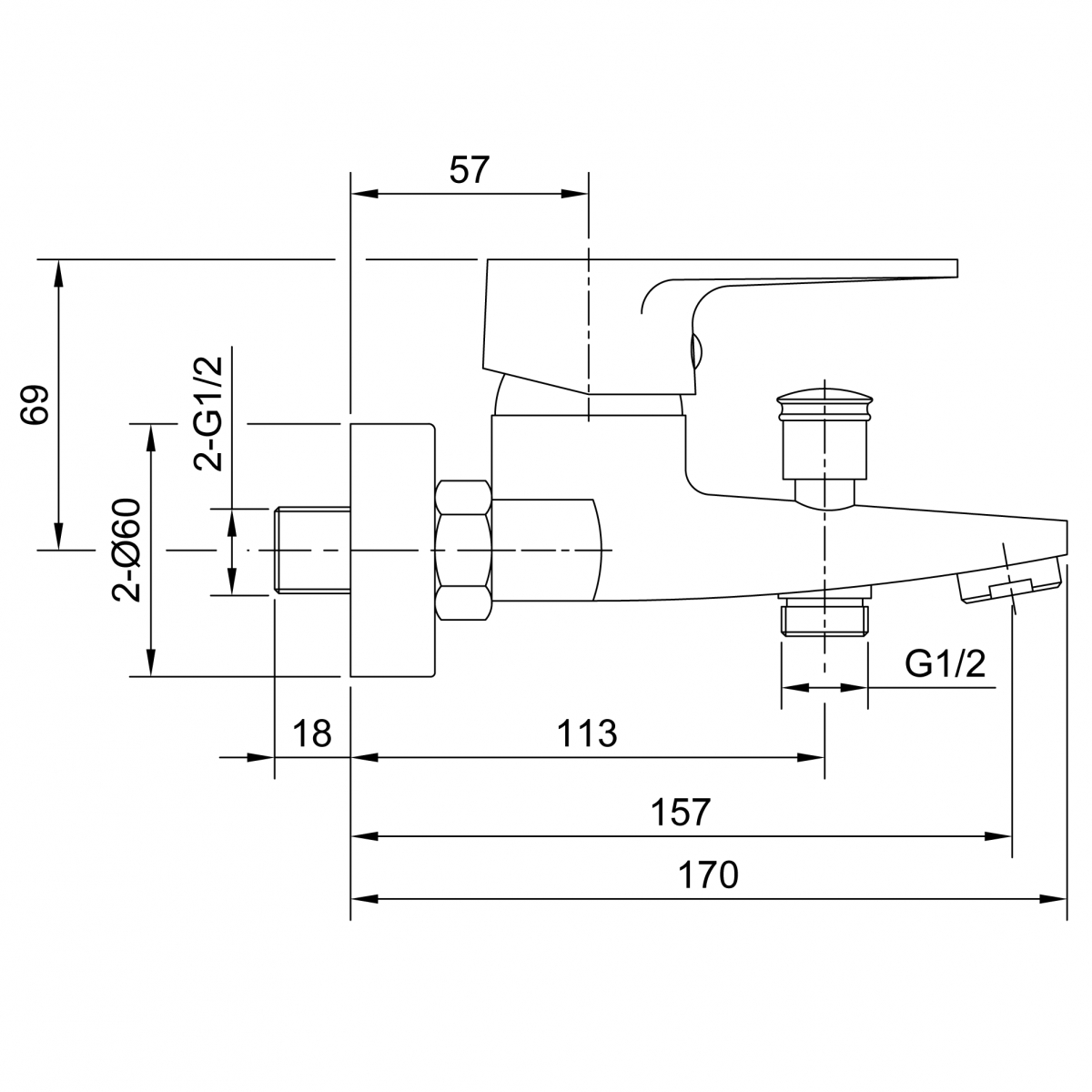 Смеситель д/ванны хром       F30703-В* (ф40, короткий гусак, перекл. на гусаке)  FRAP - миниатюра №2