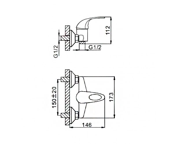 Смеситель д/душа FRAP F2002-B хром, с лейкой 1 реж. - миниатюра №2