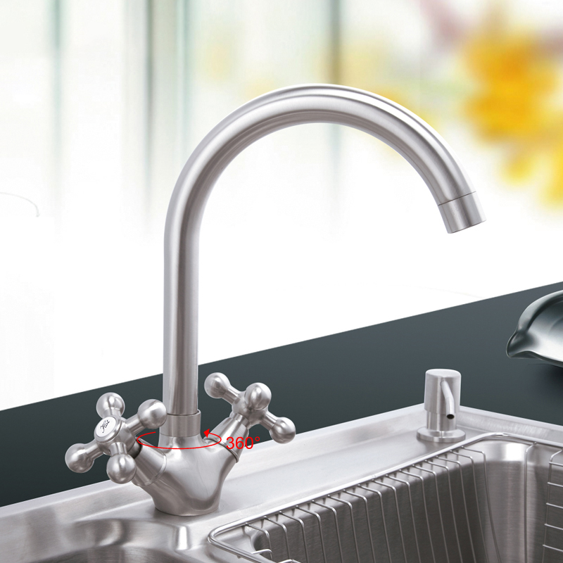 Смеситель д/кухни  F4019-5   сатин            (высокий гусак, на шпильке, крест, п/об)  FRAP - миниатюра №5