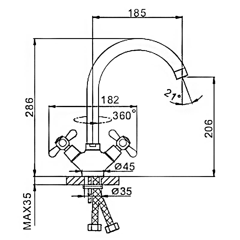 Смеситель д/кухни  F4019-5   сатин            (высокий гусак, на шпильке, крест, п/об)  FRAP - миниатюра №6