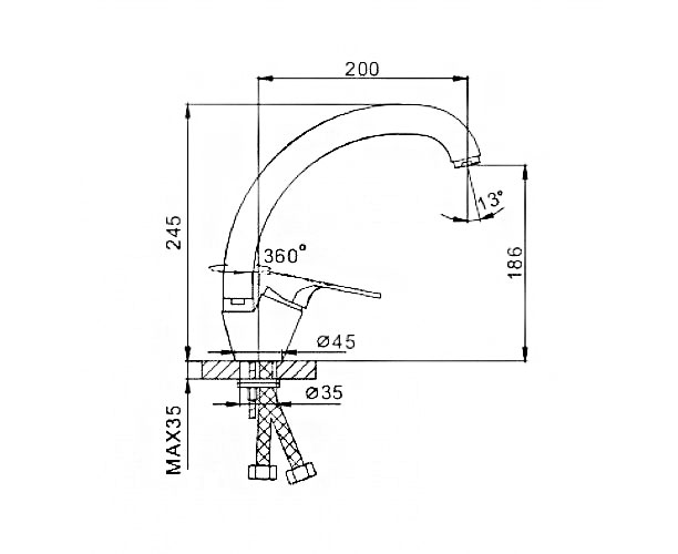 Смеситель д/кухни FRAP F4113-7 черный гранит (Ø35, на гайке) - миниатюра №2