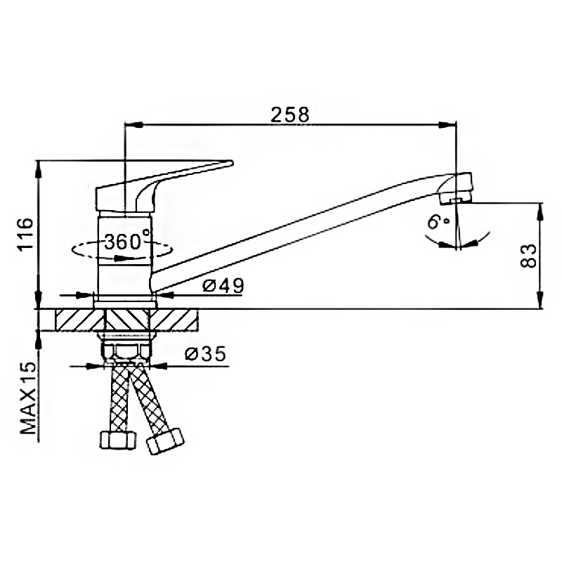 Смеситель д/кухни  F4913-1 матовый         (ф35, длинный  гусак 20 см, на гайке)  FRAP - миниатюра №2