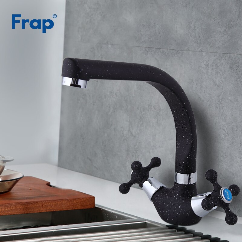 Смеситель д/кухни  F5408-7 черный  (высокий гусак, на гайке, крест, п/об) FRAP - Изображение №3