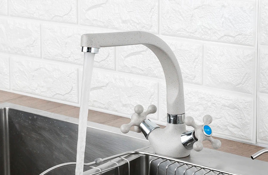 Смеситель д/кухни  F5408-8 белый    (высокий гусак, на гайке, крест, п/об) FRAP - миниатюра №3