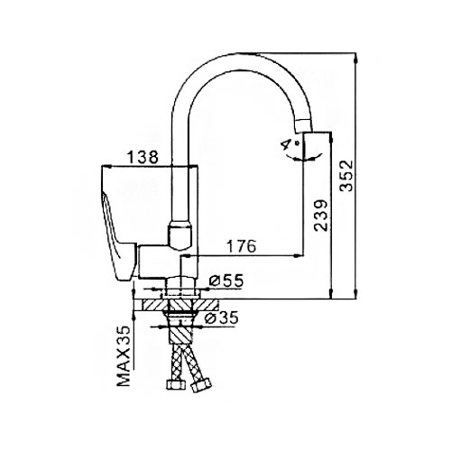 Смеситель д/кухни хром F4007                    (ф40, высокий гусак, на гайке)  FRAP - миниатюра №2