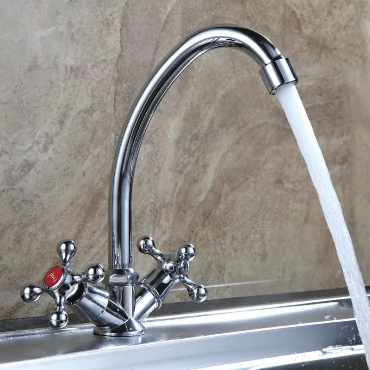 Смеситель д/кухни хром F4008-2                 (высокий гусак, на гайке, крест, п/об)  (20/2)  FRAP - миниатюра №3