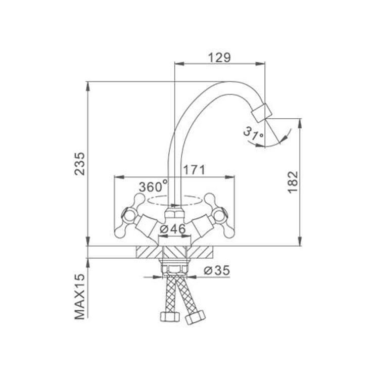 Смеситель д/кухни хром F4008-2                 (высокий гусак, на гайке, крест, п/об)  (20/2)  FRAP - миниатюра №2