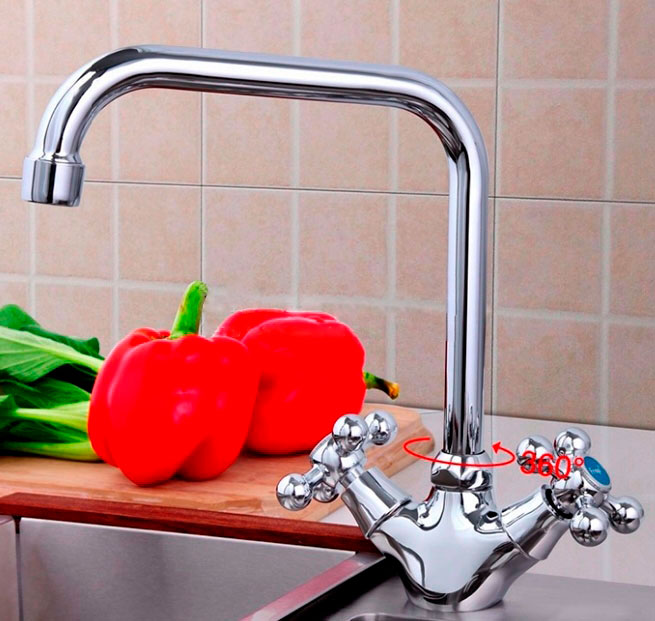 Смеситель д/кухни хром F4019      (высокий гусак, на шпильке, крест, п/об)  FRAP (2/20) - миниатюра №8