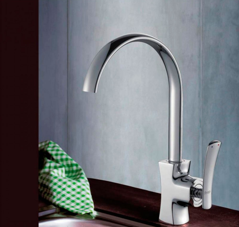 Смеситель д/кухни хром F4080*                    (ф35, высокий гусак, на гайке)  FRAP - миниатюра №2