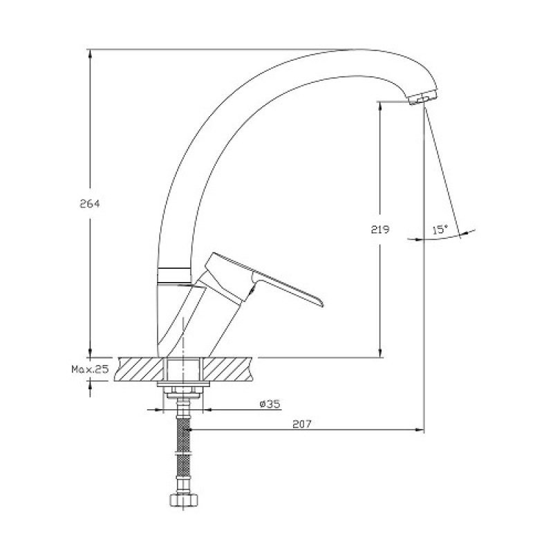 Смеситель д/кухни хром F4121                    (ф40, высокий гусак, на шпильке)  FRAP - миниатюра №7