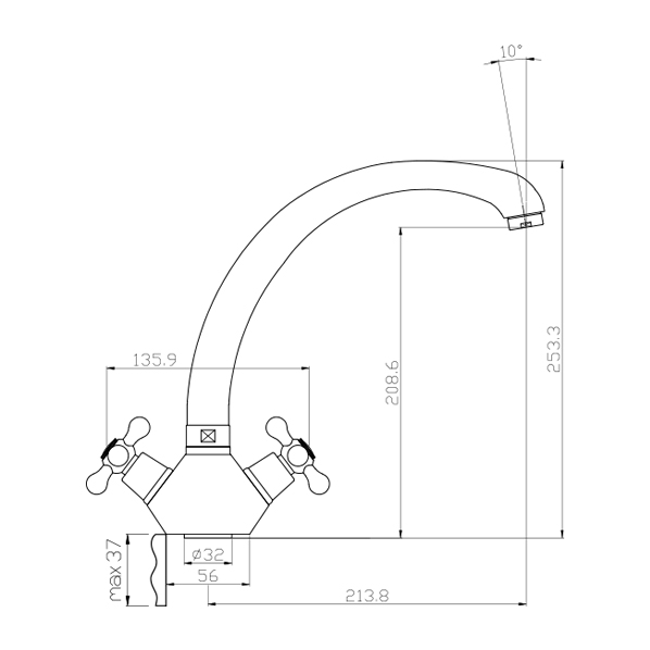 Смеситель д/кухни хром F4218                    (высокий гусак, на гайке, крест керамич, п/об)  FRAP - миниатюра №7