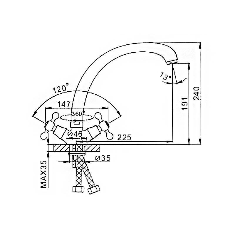 Смеситель д/кухни хром F4219                    (высокий гусак, на шпильке, крест, п/об)  FRAP - миниатюра №7