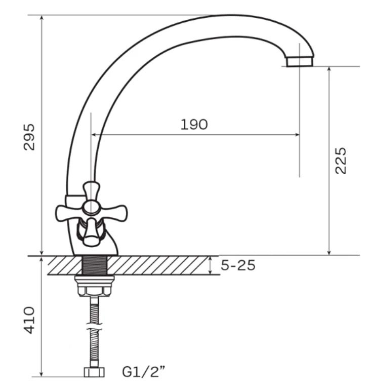 Смеситель д/кухни хром F42732-В  (высокий гусак, на гайке, крест, п/об)  FRAP - миниатюра №2