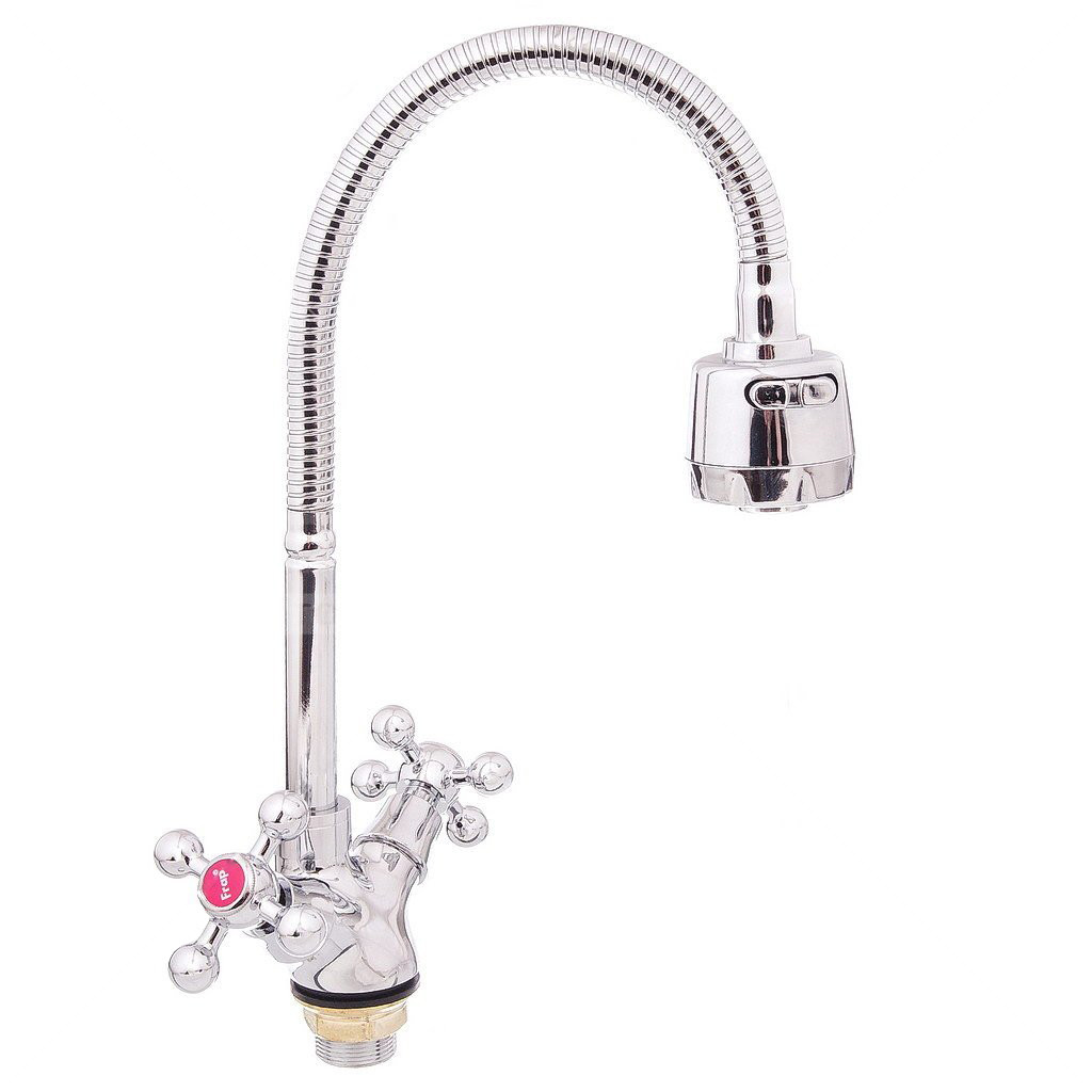 Смеситель д/кухни FRAP F4319 хром /гибкий излив (на гайке, крест, п/об.) - Изображение №1