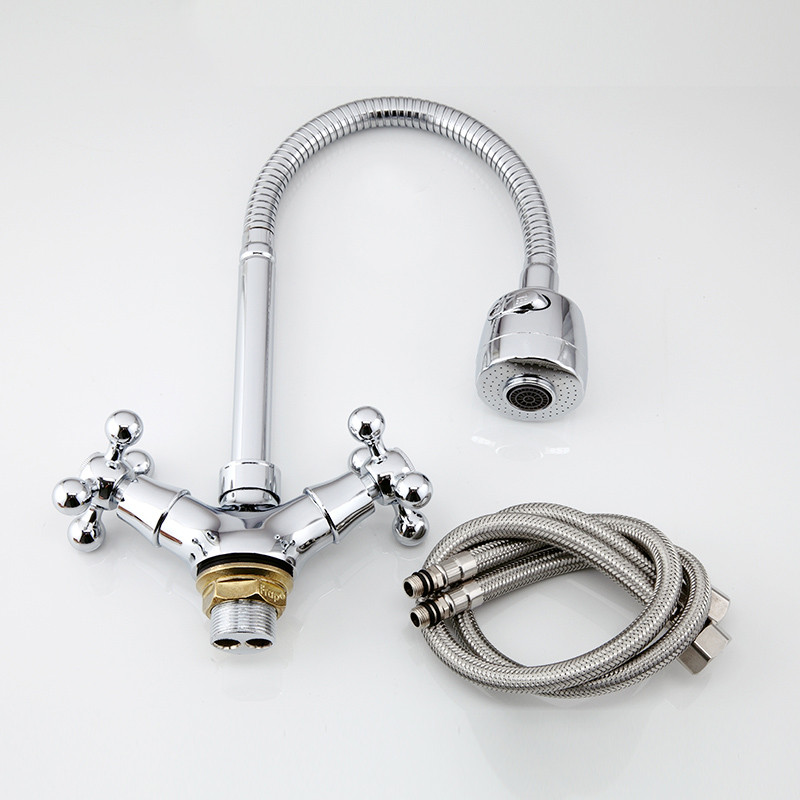 Смеситель д/кухни FRAP F4319 хром /гибкий излив (на гайке, крест, п/об.) - Изображение №4