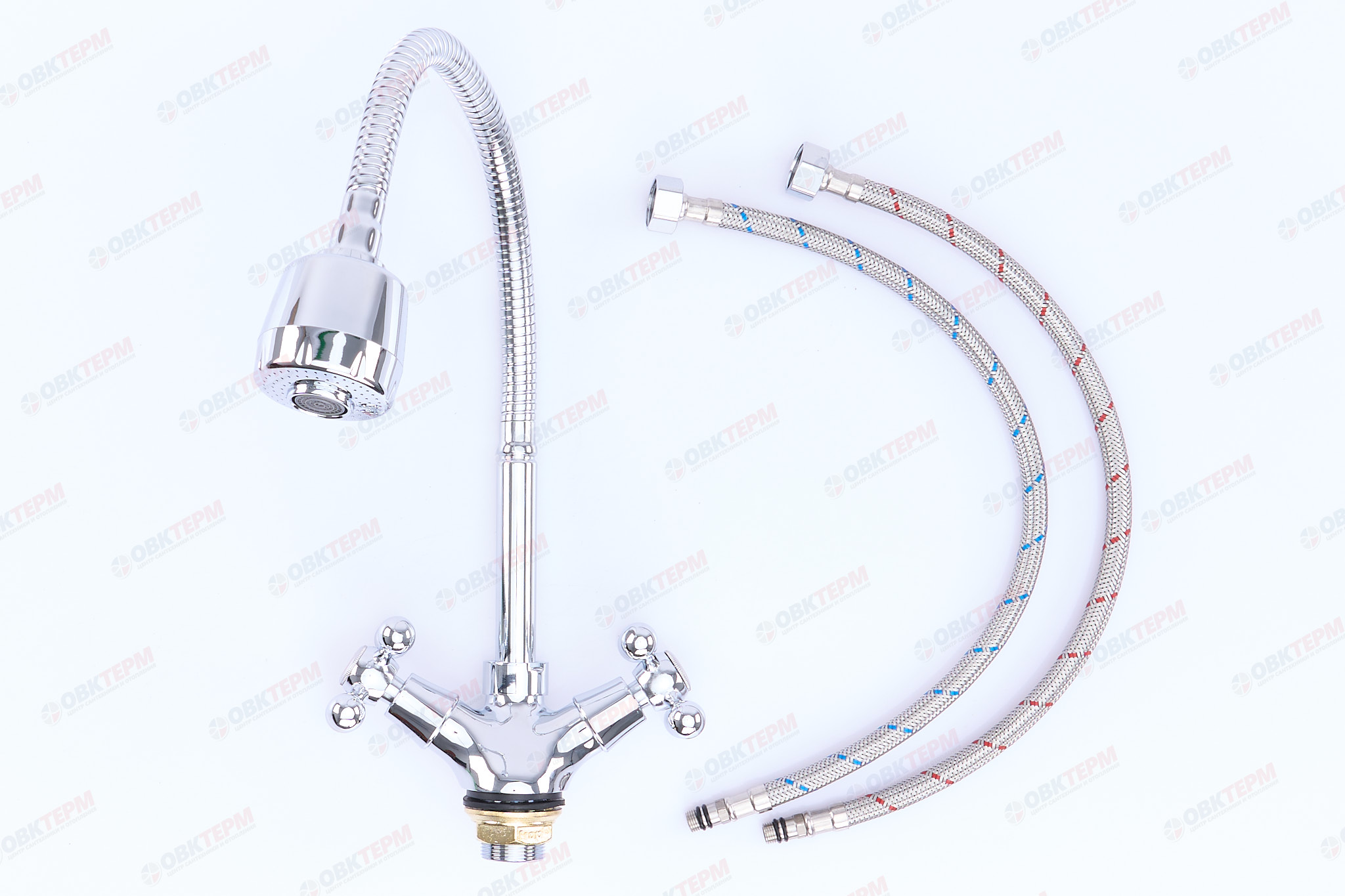 Смеситель д/кухни FRAP F4319 хром /гибкий излив (на гайке, крест, п/об.) - миниатюра №8