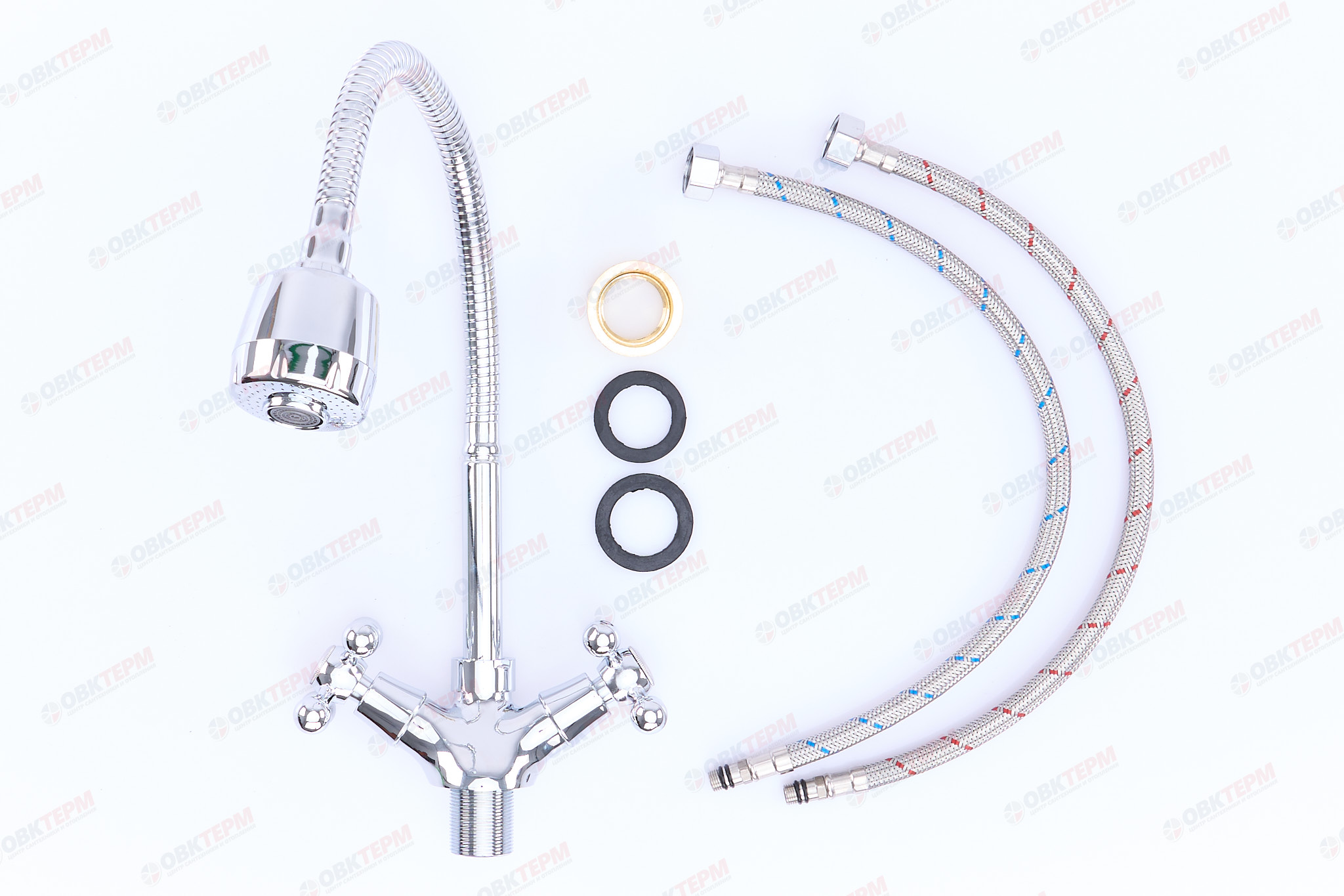 Смеситель д/кухни FRAP F4319 хром /гибкий излив (на гайке, крест, п/об.) - миниатюра №9