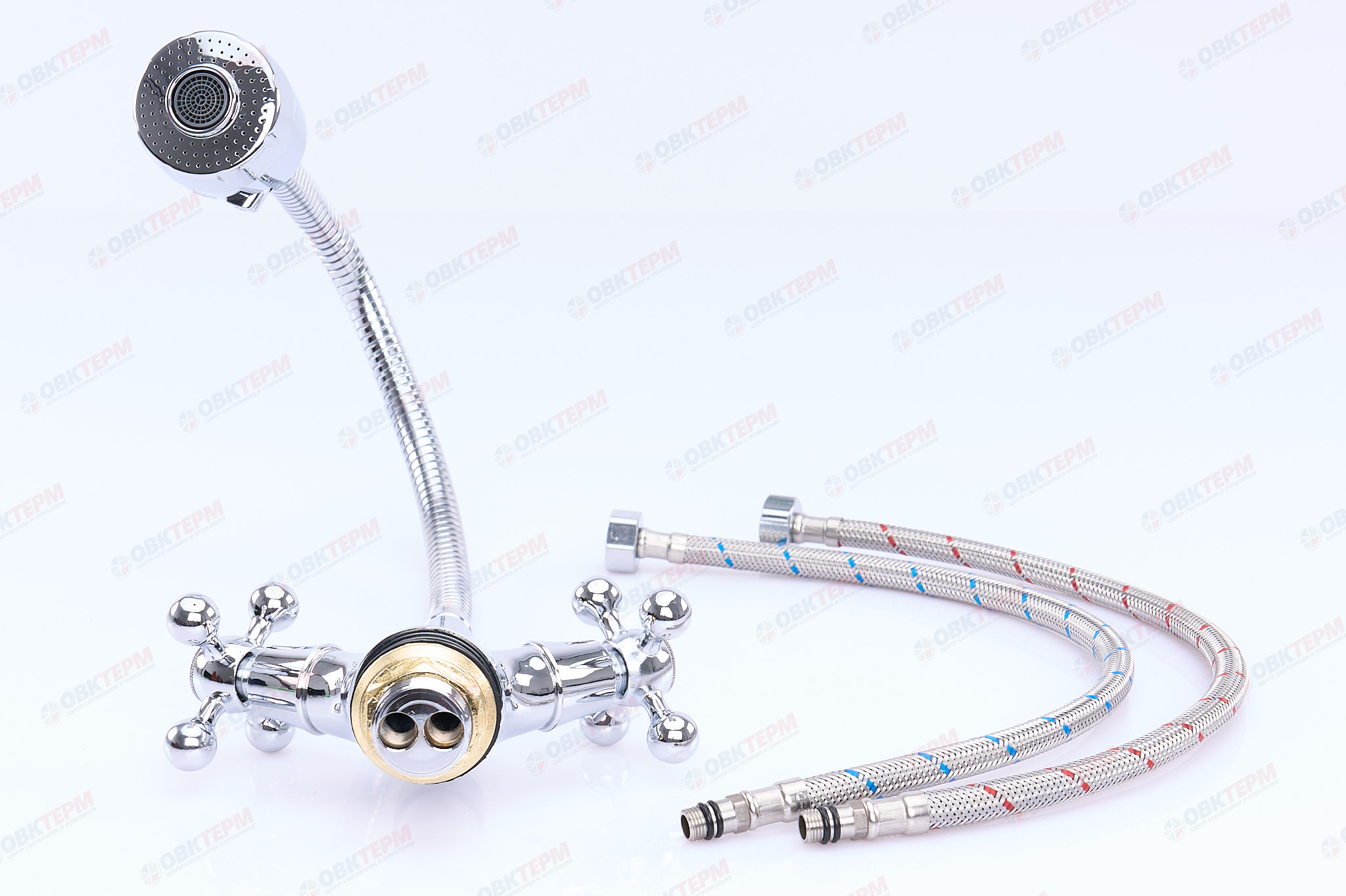 Смеситель д/кухни FRAP F4319 хром /гибкий излив (на гайке, крест, п/об.) - миниатюра №11