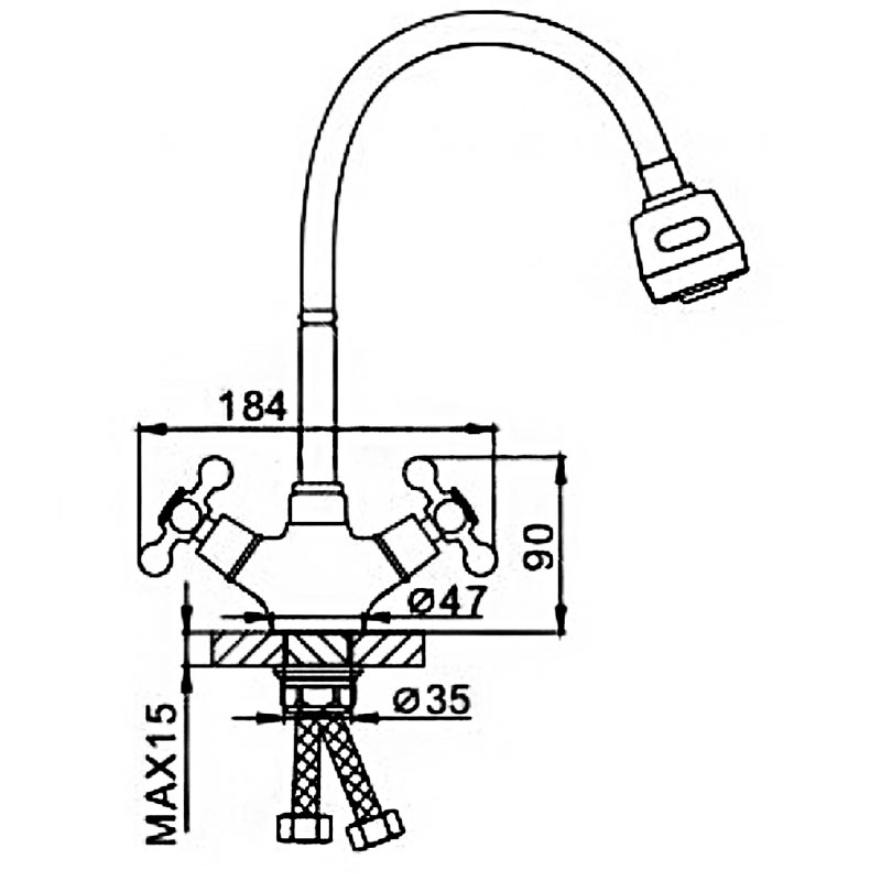 Смеситель д/кухни FRAP F4319 хром /гибкий излив (на гайке, крест, п/об.) - миниатюра №6