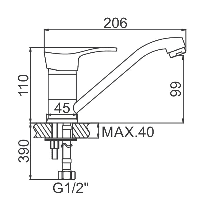 Смеситель д/кухни хром F4514-В   (ф35, короткий гусак 15 см, на шпильке) (20/2)  FRAP - миниатюра №2