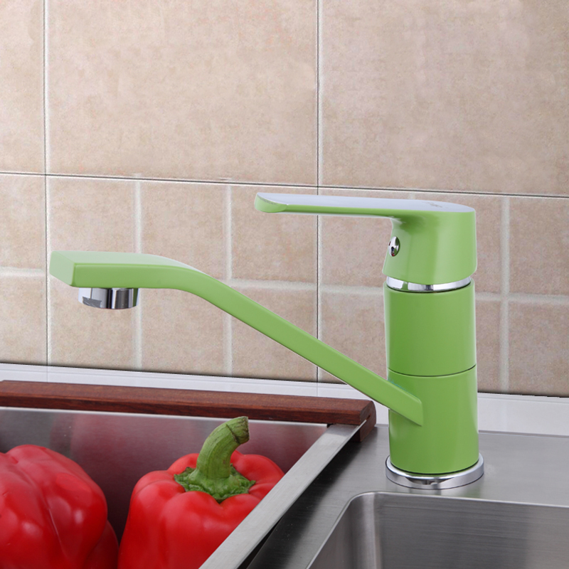 Смеситель д/кухни хром F4533  зеленый  (ф35, короткий гусак 15 см, на гайке)  FRAP - миниатюра №2