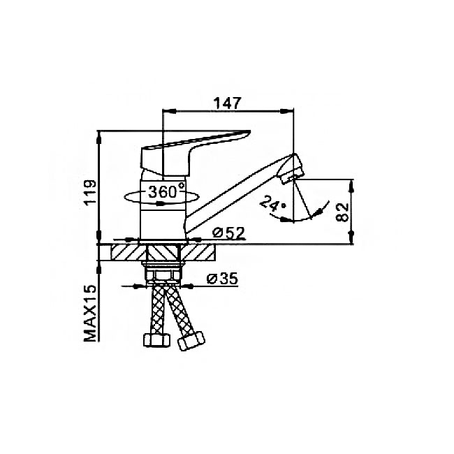 Смеситель д/кухни хром F45703-B*  (ф40, короткий гусак 15 см, на гайке)  FRAP - миниатюра №2