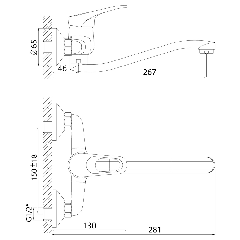 Смеситель д/кухни хром F4614-В                 (ф35, настенный, гусак 25 см)  FRAР - миниатюра №2