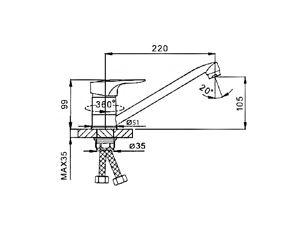 Смеситель д/кухни хром F4928-В (ф40, длинный гусак 20 см, на гайке) (20/2) FRAP - миниатюра №2