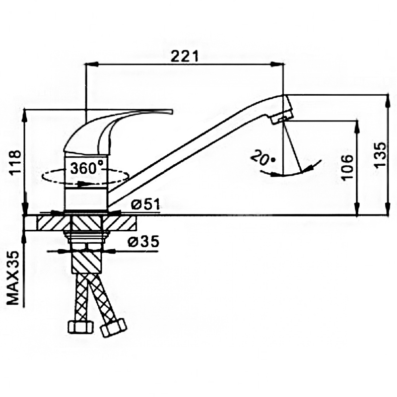 Смеситель д/кухни хром F4929-В   (ф40, длинный гусак 20 см, на гайке)  (20/2) FRAP - миниатюра №2