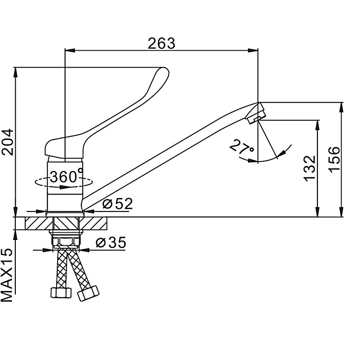 Смеситель д/умывальника локтевой FRAP F4954 латунь /Ø40 /длинный /на гайке - миниатюра №6