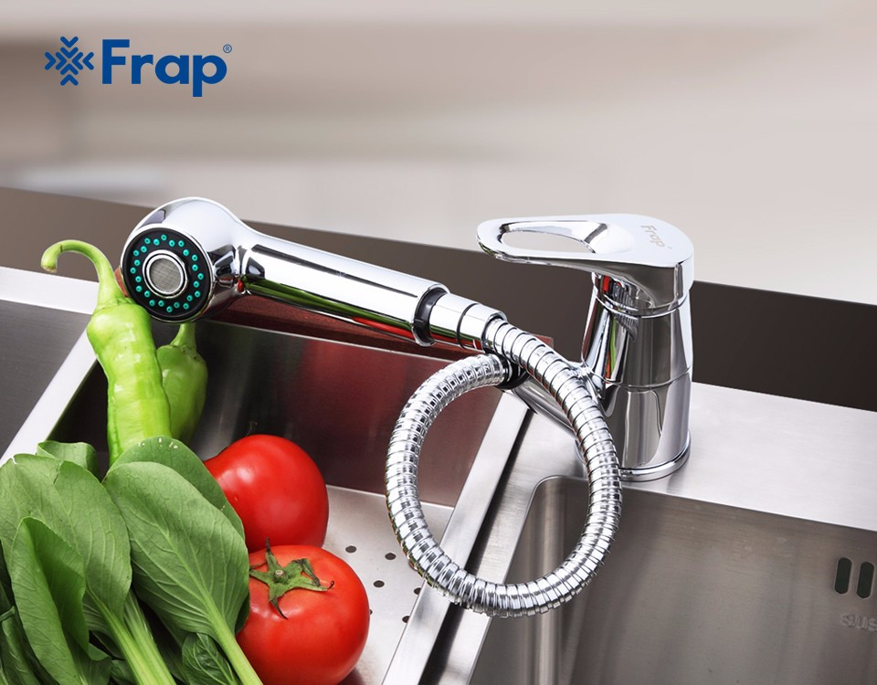 Смеситель д/кухни хром F6002-В   (ф40, вытяжной  гусак, на шпильке) FRAP - миниатюра №3