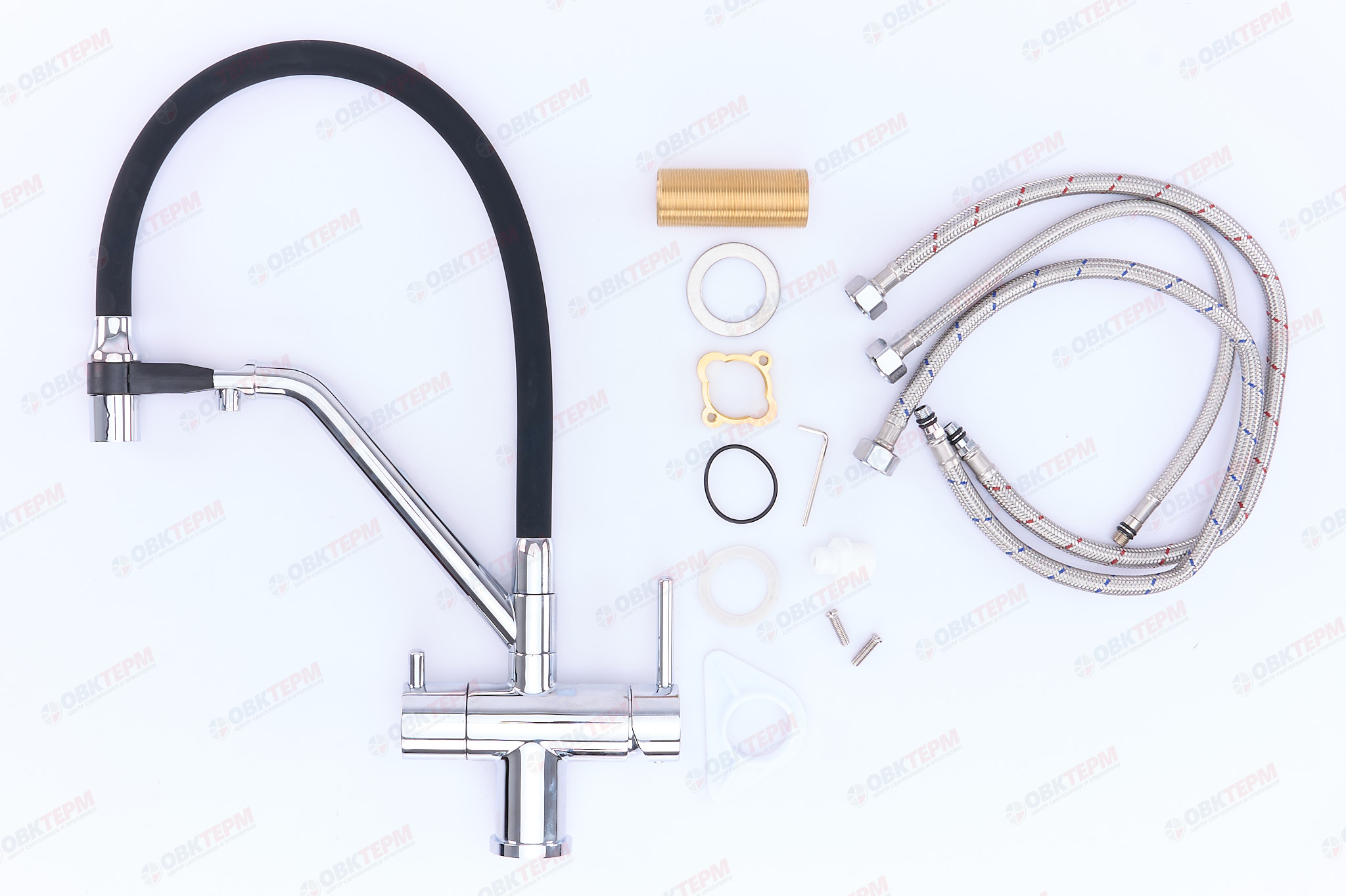 Смеситель д/кухни под ФИЛЬТР KOER KB-72006-01 (Цвет хром+силик.излив черный) (8шт/ящ) - миниатюра №4